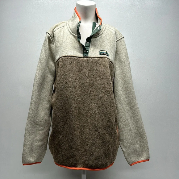 L.L. Bean Sweaters - LL Bean Sweater Fleece Pullover Knit Long Sleeve Snap Tan New NWT Plus Size 2X